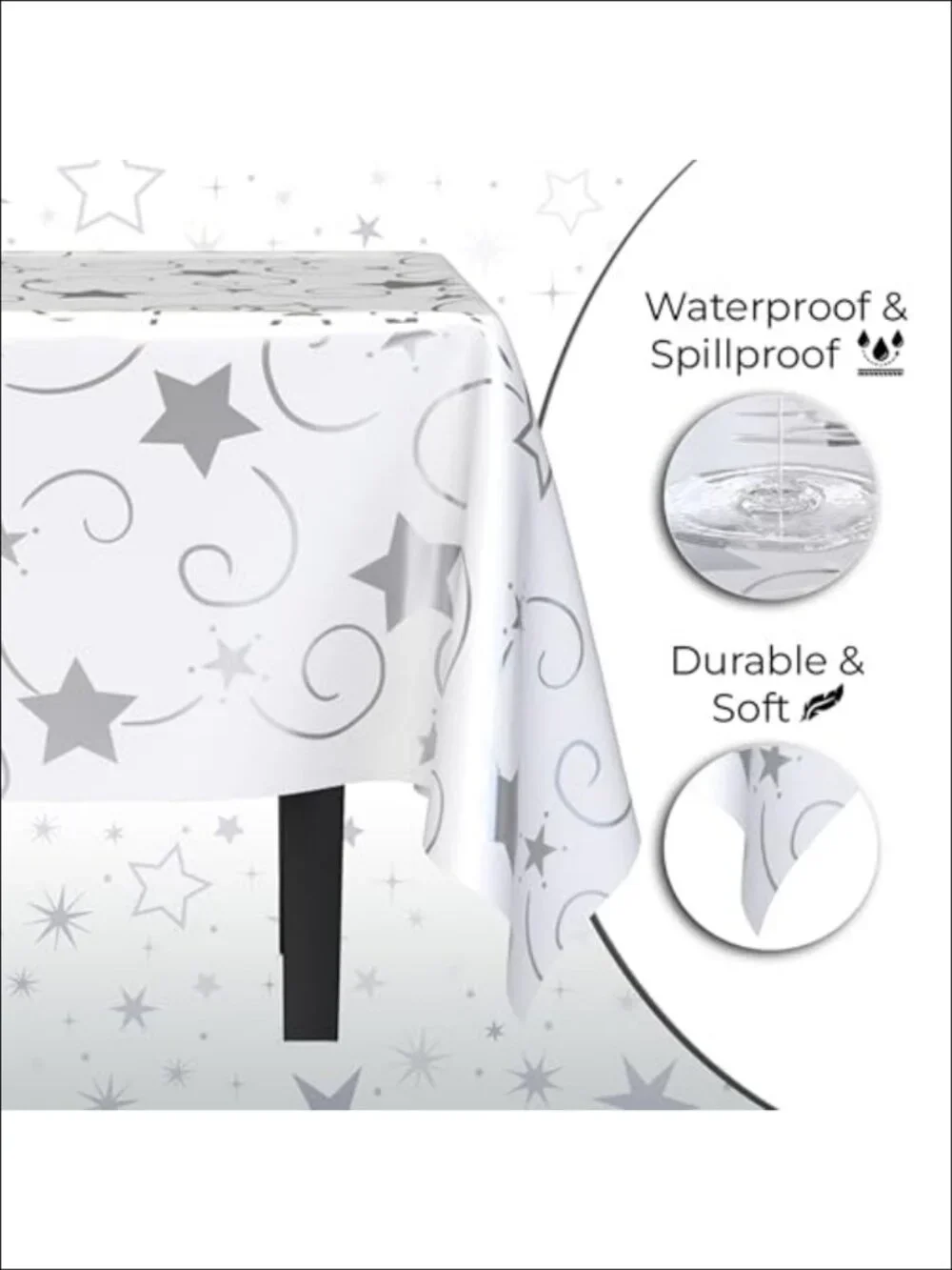12 Pack Silver Star Tablecloth Rectangle 54x108 Disposable Plastic Table Cover